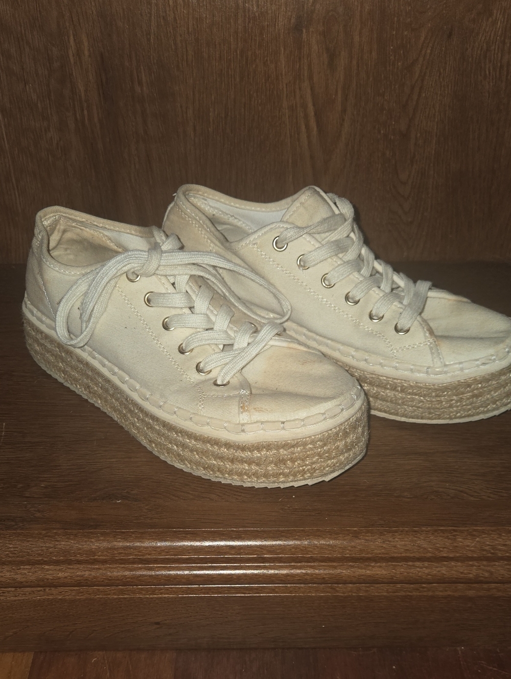 H&M Cream Platform Lace-Up Espadrille Sneakers